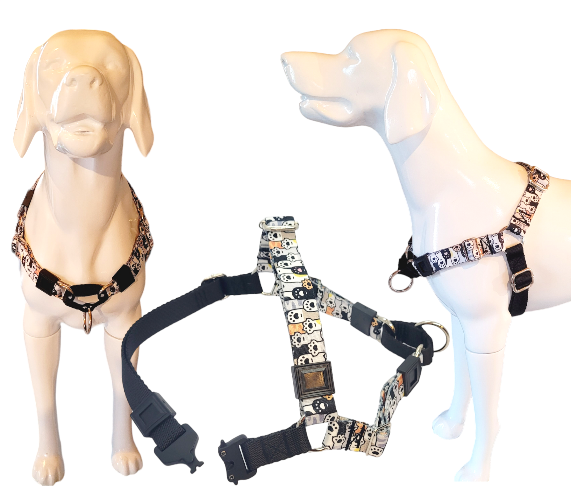 Önden Çekmeli Göğüs Tasması. Easy Walk Harness. Orta ırklar için Patili Siyah-Beyaz