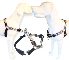 Önden Çekmeli Göğüs Tasması. Easy Walk Harness. Orta ırklar için Patili Siyah-Beyaz