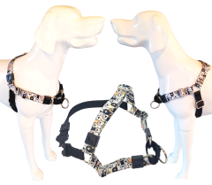 Önden Çekmeli Göğüs Tasması. Easy Walk Harness. Orta ırklar için Patili Siyah-Beyaz